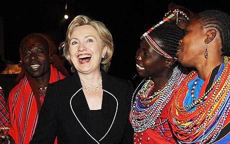 On Secretary of State Hillary Clinton’s visit to Kenya, she is meeting with cultural leaders, such as these Masaai traditional dancers, and with political leaders, who expressed displeasure at being lectured on issues of governance and violence. “We don’t need lectures on how to govern ourselves. Lecturing us on issues that deal with governance and transparency is in bad taste,” Kenyan Prime Minister Raila Odinga told Secretary Clinton. – Photo: AFP