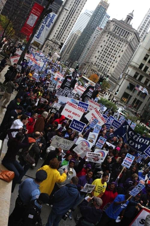 American-Bankers-Association-protest-Chicago-102609-by-SEIU, Wall Street Reform Act, a ‘big, big deal for Black America,’ passes, thanks to Congressional Black Caucus members led by Maxine Waters, News & Views 