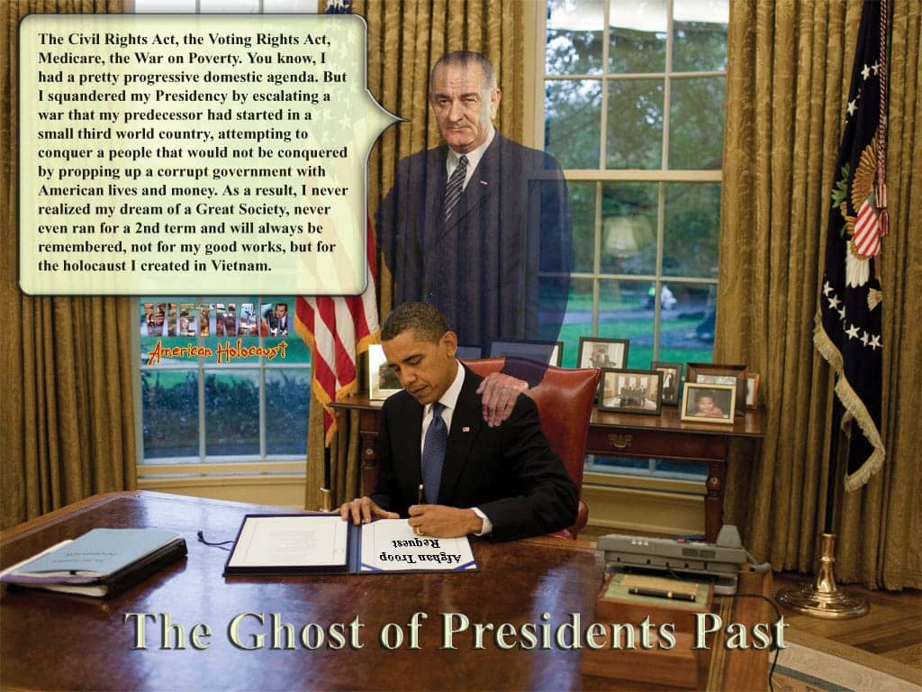 Lyndon-Johnson-Barack-Obama-Ghost-of-presidents-past, Letter to Obama: Bring our troops home now!, News & Views 