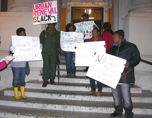 Berkeley-public-Sec-8-residents-protest-BHA-pub-hsg-sale-011910-Old-City-Hall-by-Lydia-Gans-web, Berkeley public housing tenants demand resignations, Local News & Views 