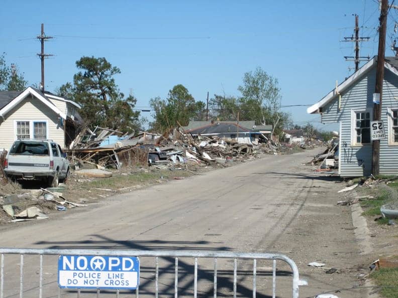 NOPD-barricade-on-Claiborne-still-in-2009-blocking-Lower-9th-Ward-area-since-2005-by-Infrogmation-CC-web, Cop pleads guilty to massive murder cover-up during Katrina, News & Views 