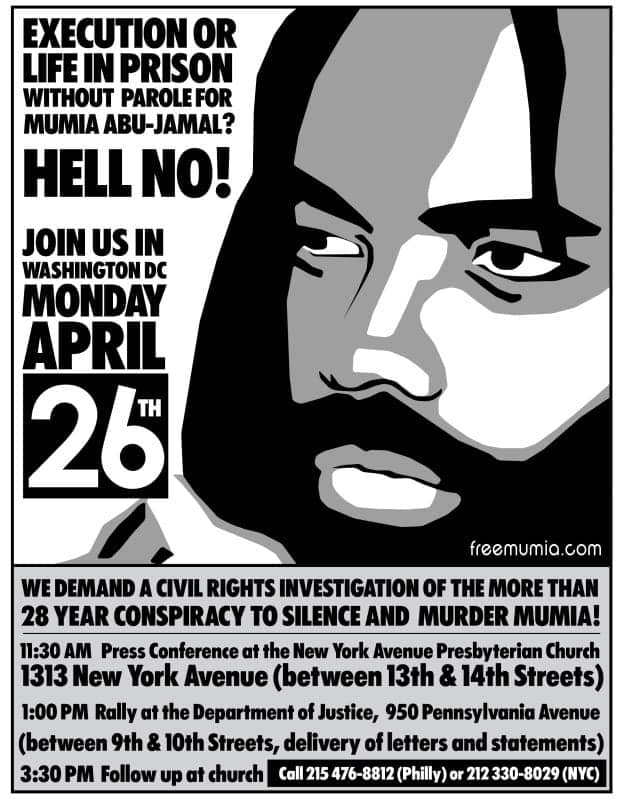 Mumia-in-DC-0426101, Freedom Birthday Celebration for Mumia Abu-Jamal: Block Report Radio special on KPFA, appeals from Yuri Kochiyama and the International Action Center, News & Views 