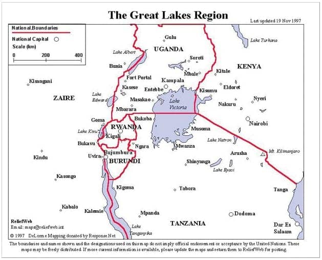 Great Lakes Region In Africa. This map of the Great Lakes