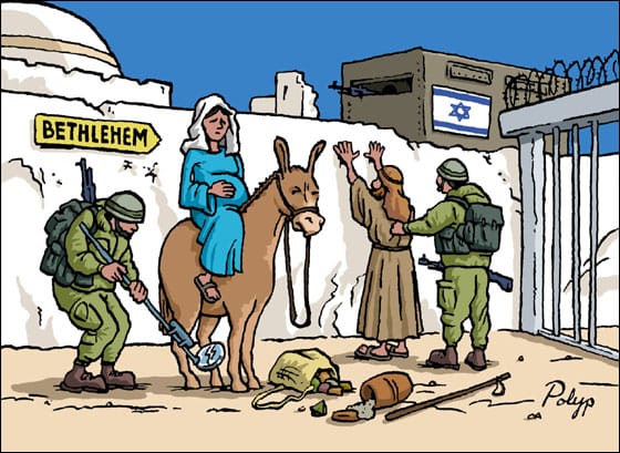 bethlehem-cartoon-mary-joseph-israeli-soldiers, Christmas under occupation, World News & Views 