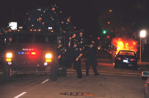 oscar-grant-rebellion-opd-hummer-car-afire-010709-by-brooke-anderson-indybay, Oakland rebellion: Eyewitness report by POCC Minister of Information JR, Local News & Views 