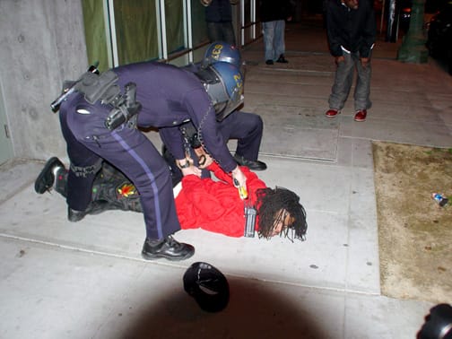 oscar-grant-rebellion-protester-tasered-010709-by-david-id-indybay1, Oakland rebellion: Eyewitness report by POCC Minister of Information JR, Local News & Views 