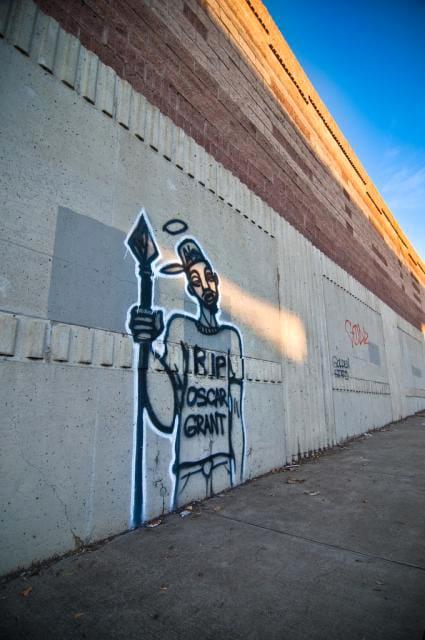 Graffiti qualifies as artwork for the Oscar Grant Memorial Arts Project. This is among many that have been submitted. – Photo: James Wacht
